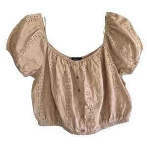 Ambiance Light Brown Embroidered Crop Short Sleeve‎ Size Women's Large